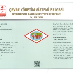 Ege Kimya Çevre Yönetim Sistemi Belgesi EK:2