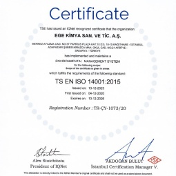 Ege Kimya TS EN ISO 14001:2015 Sertifikası