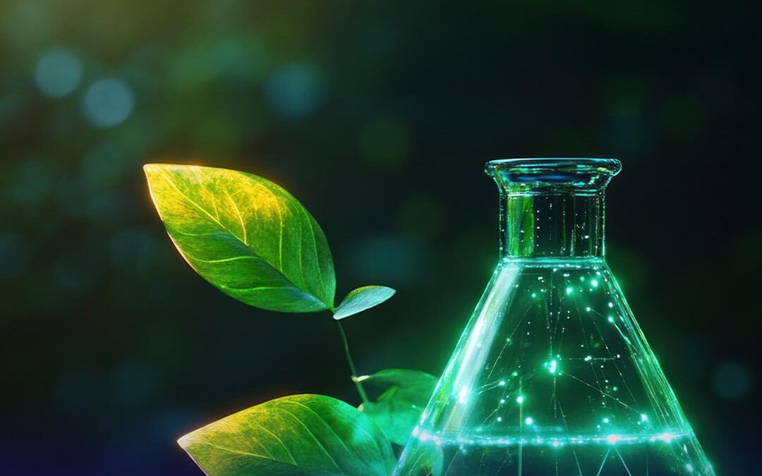 Ege Kimya CDP SEA A Skoru başarısını kutlayan yaprak ve laboratuvar ekipmanı temalı sürdürülebilirlik görseli.