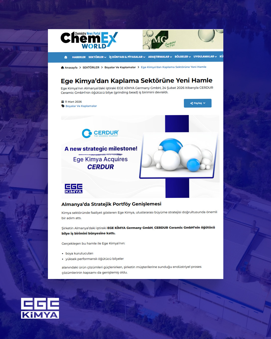 Ege Kimya ekibinin Tire Technology Expo 2026 Hannover fuarındaki stand önünde çekilmiş toplu hatıra fotoğrafı.